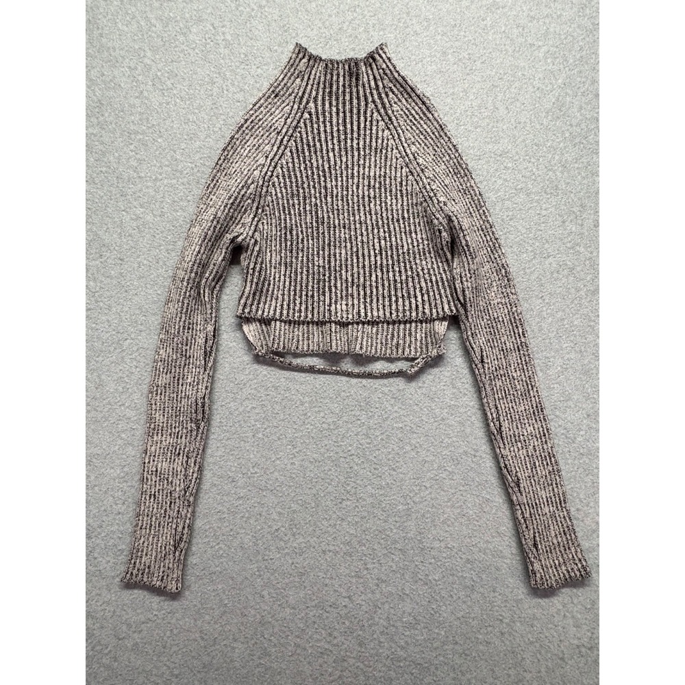 Jade Lee Marled Grey Ribbed Mock Neck Cropped Sweater Open Back L/XL